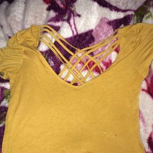 yellow mustard colored crop top